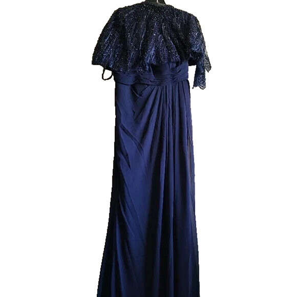 Mac Duggal Sleeveless Gown with Embellished Cape Sz 14 Navy Blue 20467 $598 - Picture 5 of 6